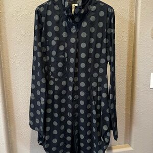 Comfy USA Black and Gray/Green Polka dotted Long Sleeve Dress